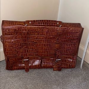 Caramel Colored Leather Croc Laptop Bag